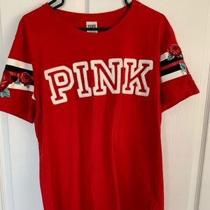 PINK Short Sleeve T-Shirt with Red Roses